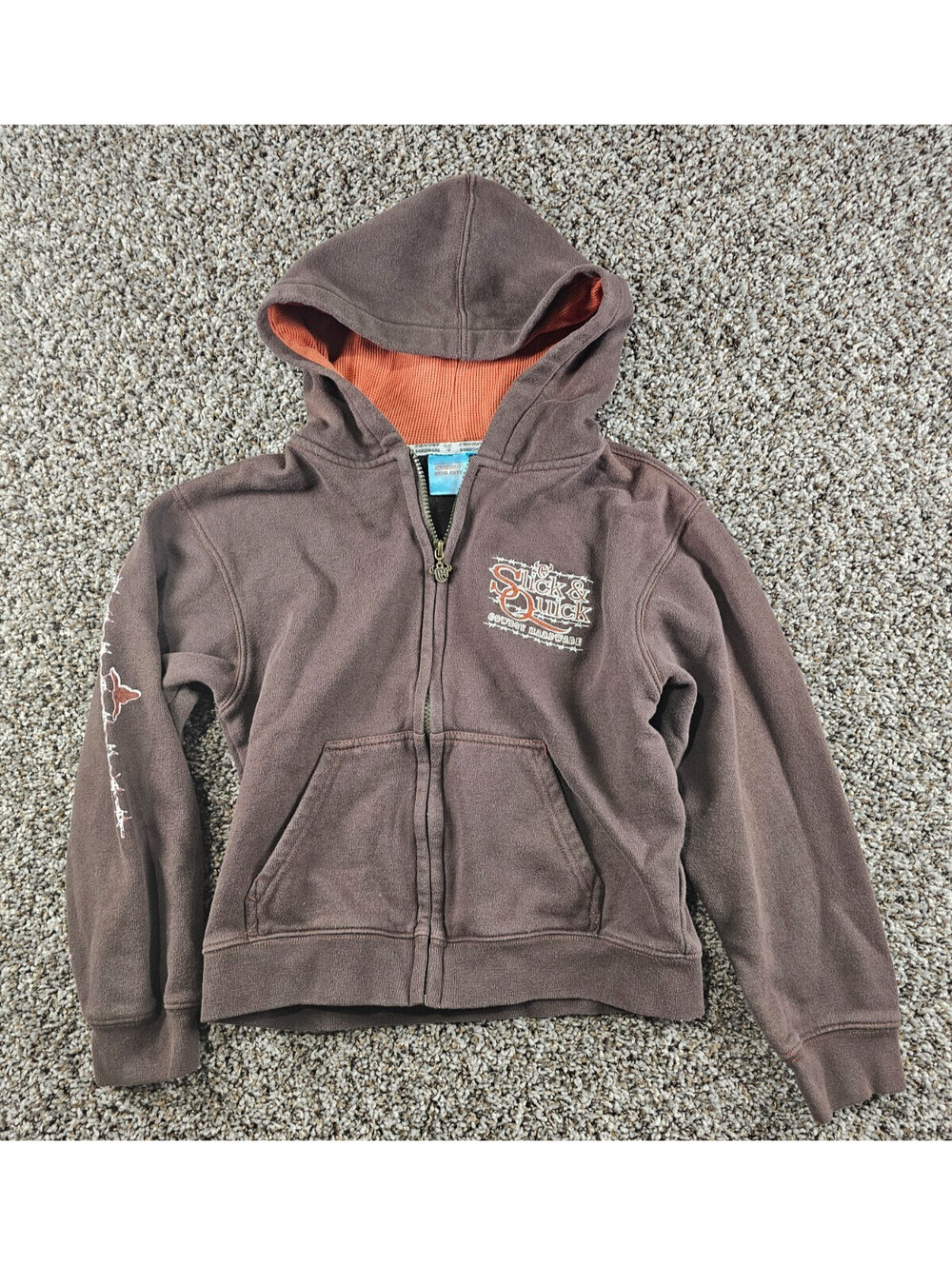 Cowboy Hardware Boys Sz L Zip Up Hoodie Brown Slick & Quick Embroidered